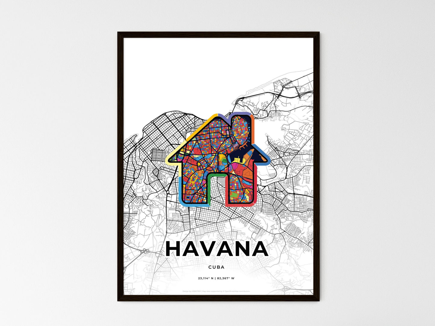 Havana Cuba wedding art map with home icon