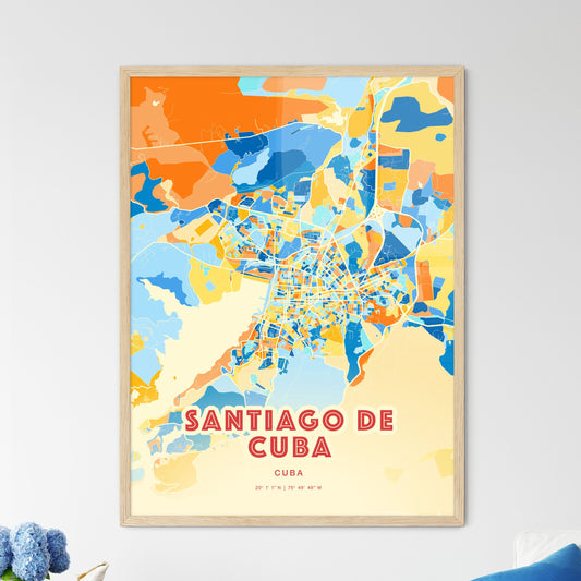 Colorful SANTIAGO DE CUBA CUBA Fine Art Map Blue Orange