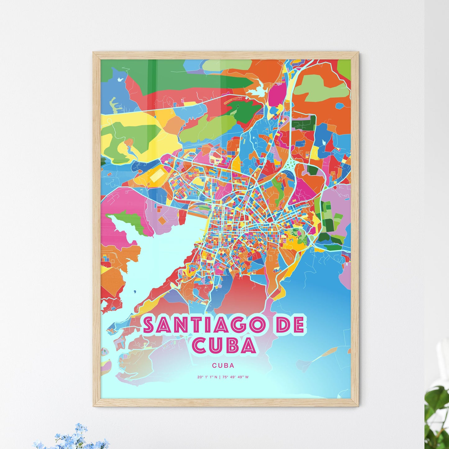 Colorful SANTIAGO DE CUBA CUBA Fine Art Map Crazy Colors