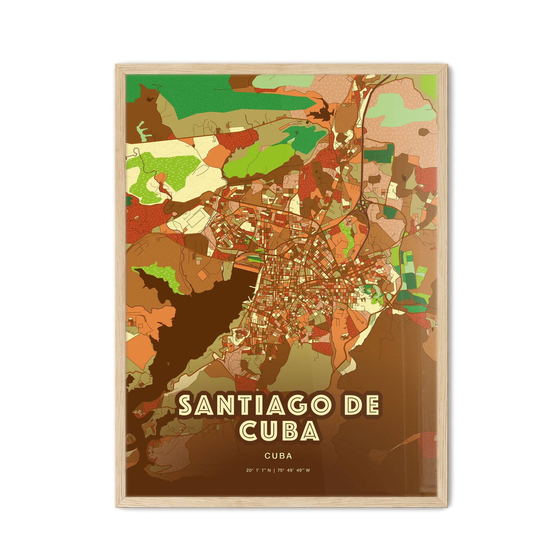 Colorful SANTIAGO DE CUBA CUBA Fine Art Map Farmhouse