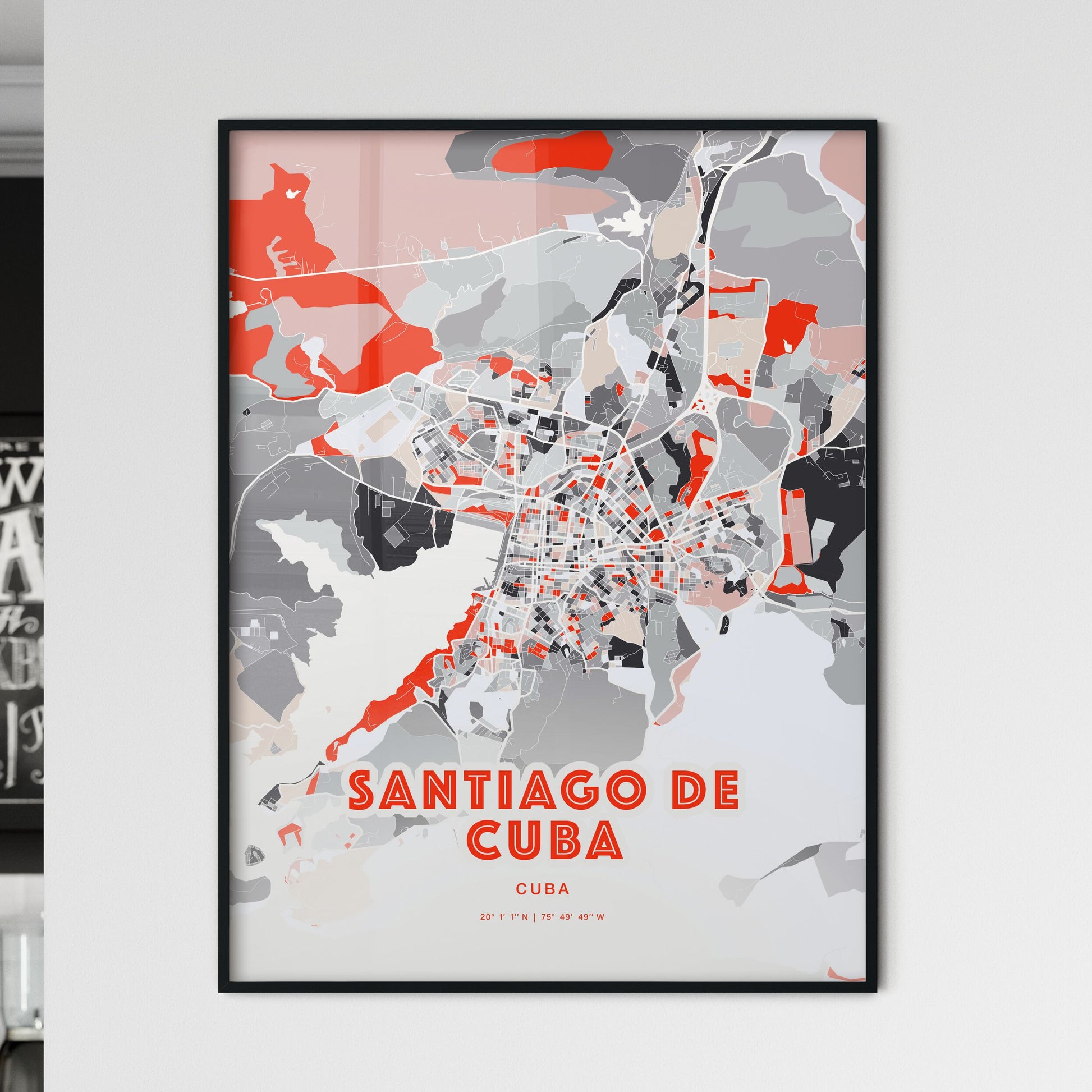 Colorful SANTIAGO DE CUBA CUBA Fine Art Map Modern