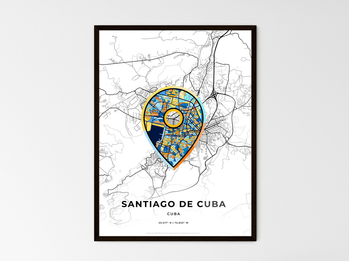 Santiago De Cuba Cuba wedding art map with pointer icon