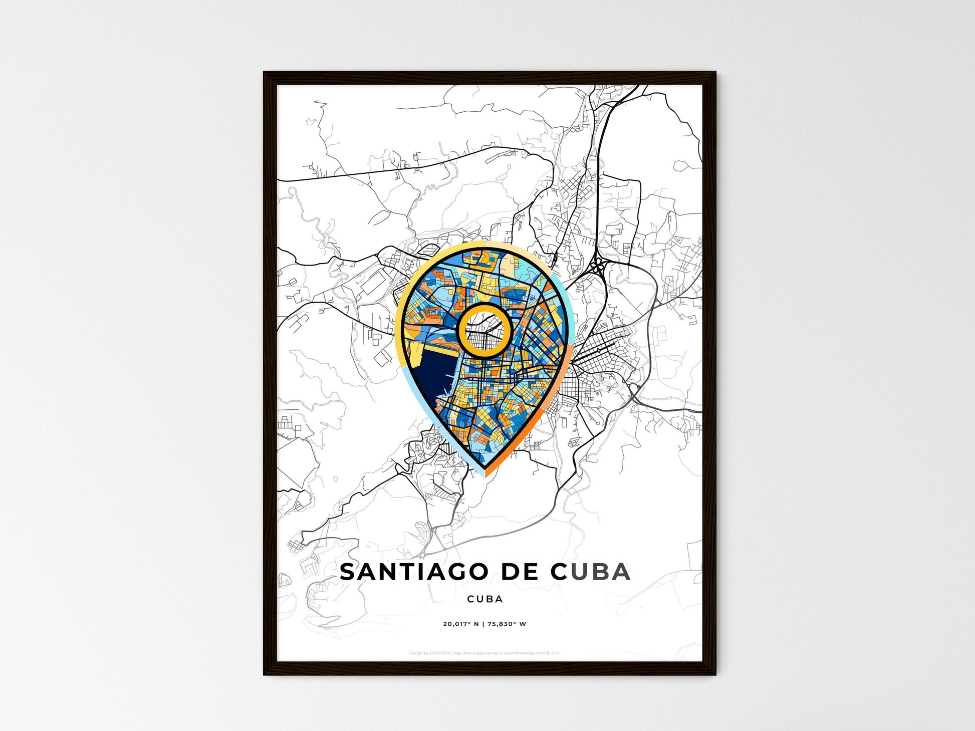 Santiago De Cuba Cuba wedding art map with pointer icon