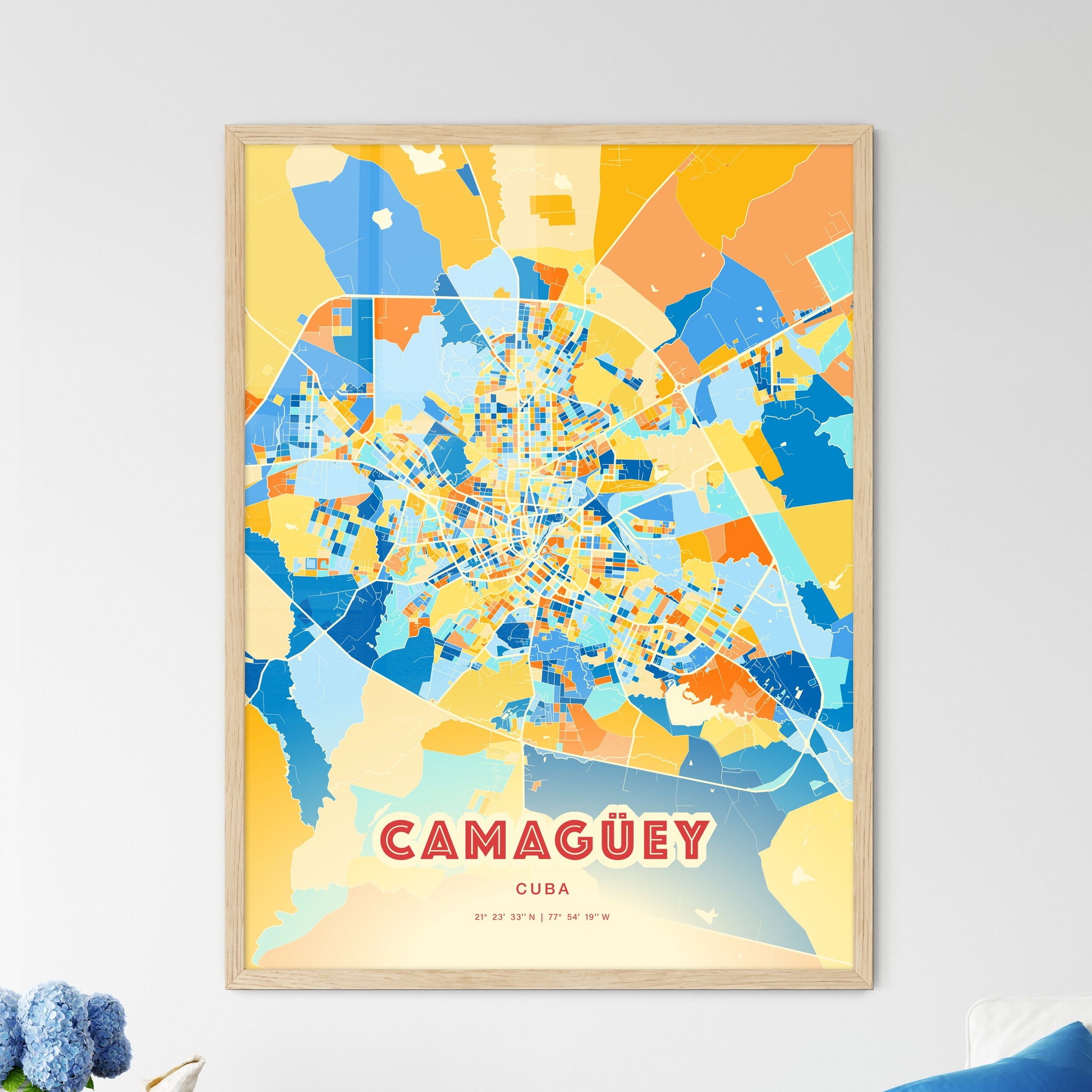 Colorful Camagüey Cuba Fine Art Map Blue Orange