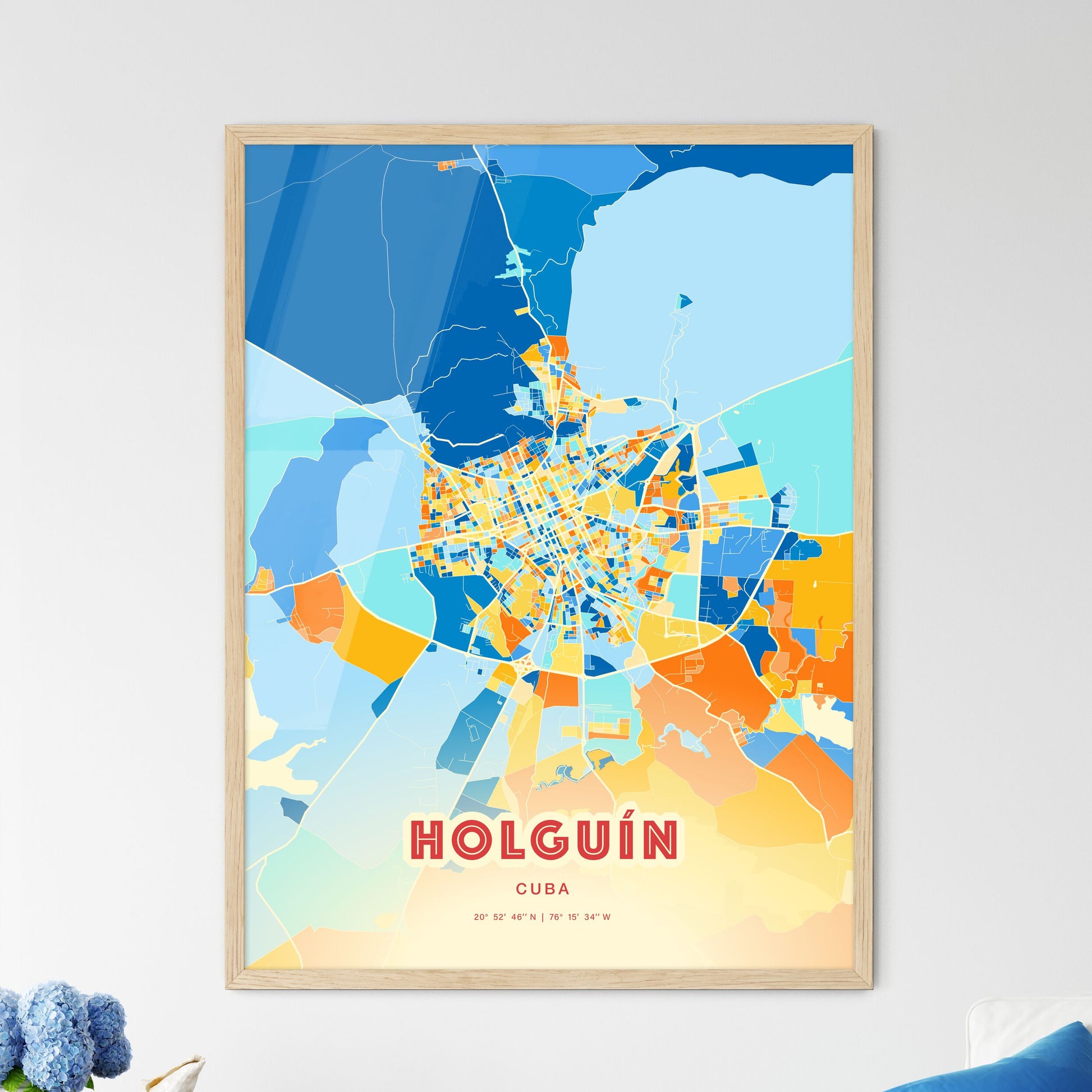 Colorful HOLGUÍN CUBA Fine Art Map Blue Orange