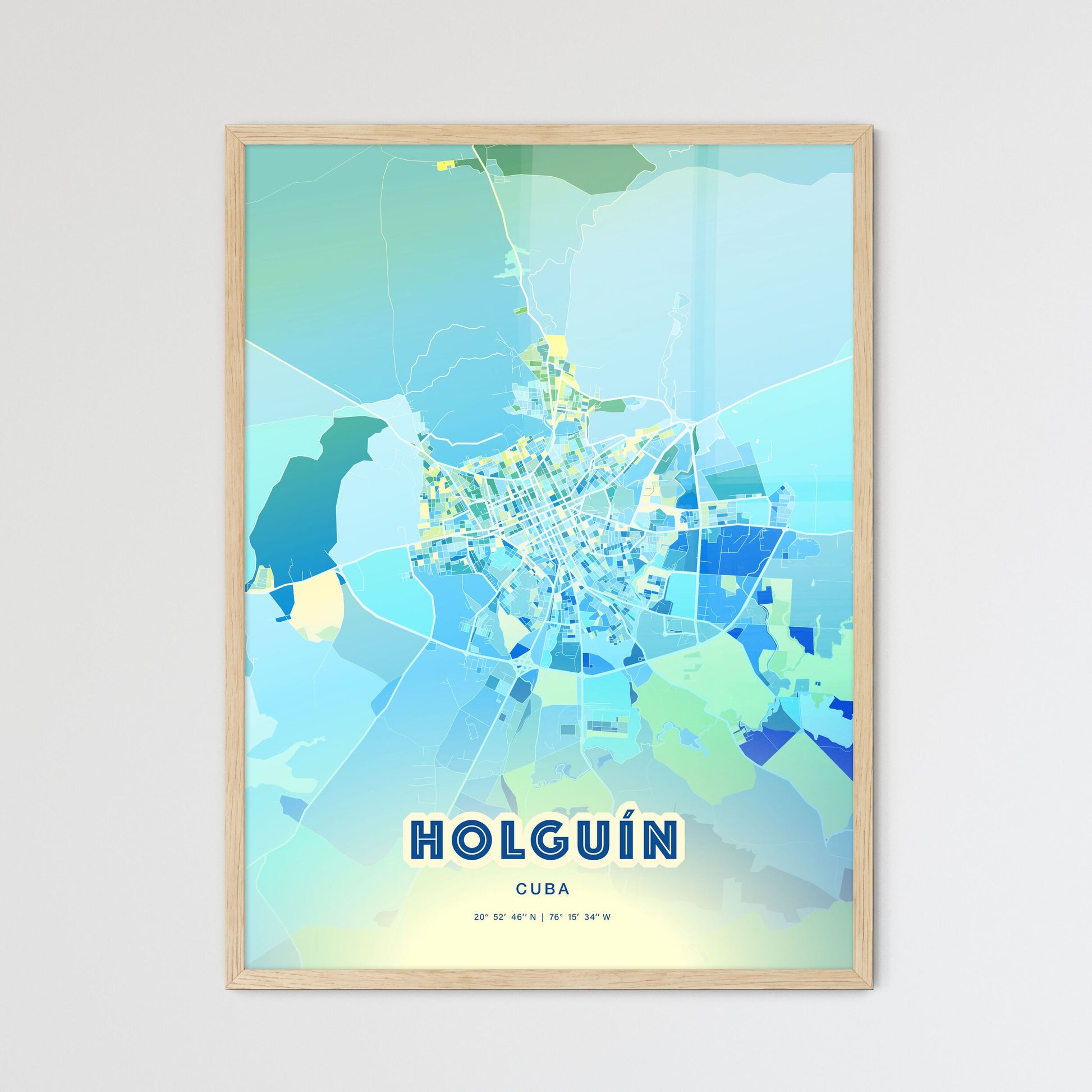 Colorful HOLGUÍN CUBA Fine Art Map Cool Blue