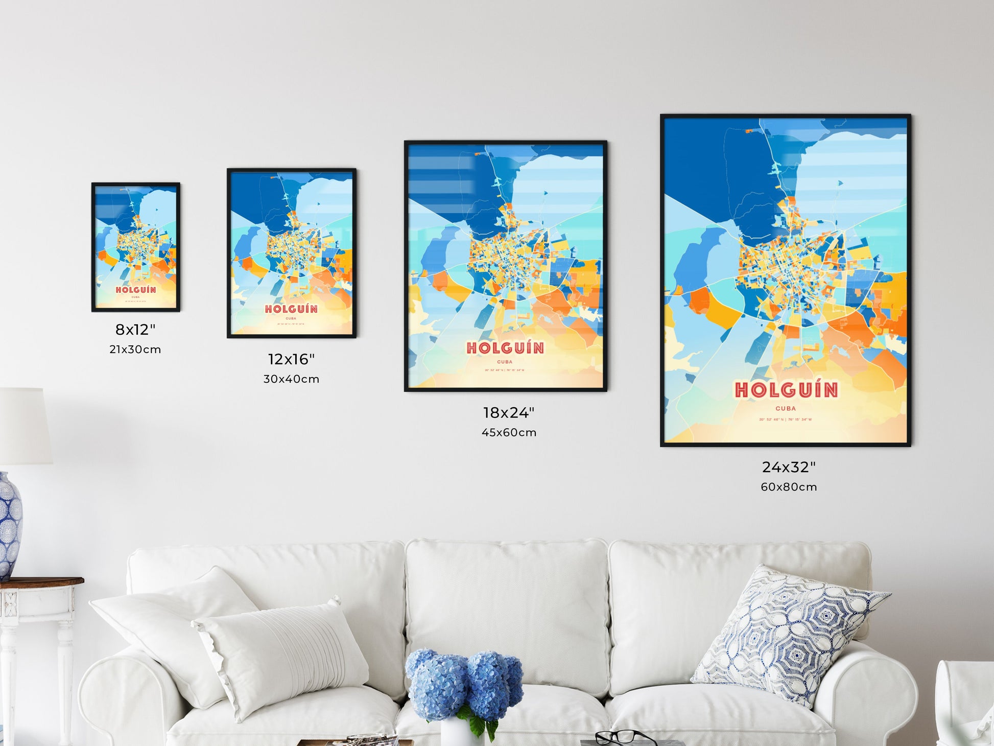 Colorful HOLGUÍN CUBA Fine Art Map Blue Orange