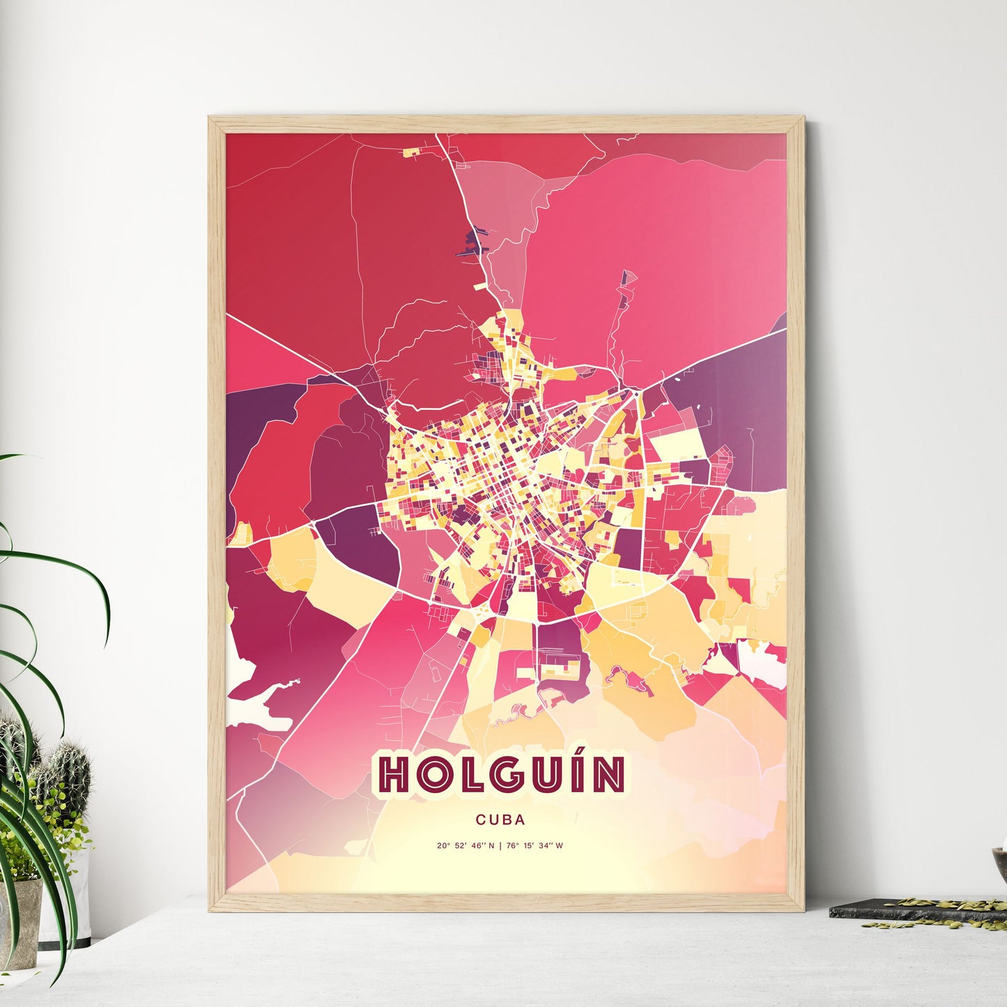 Colorful HOLGUÍN CUBA Fine Art Map Hot Red