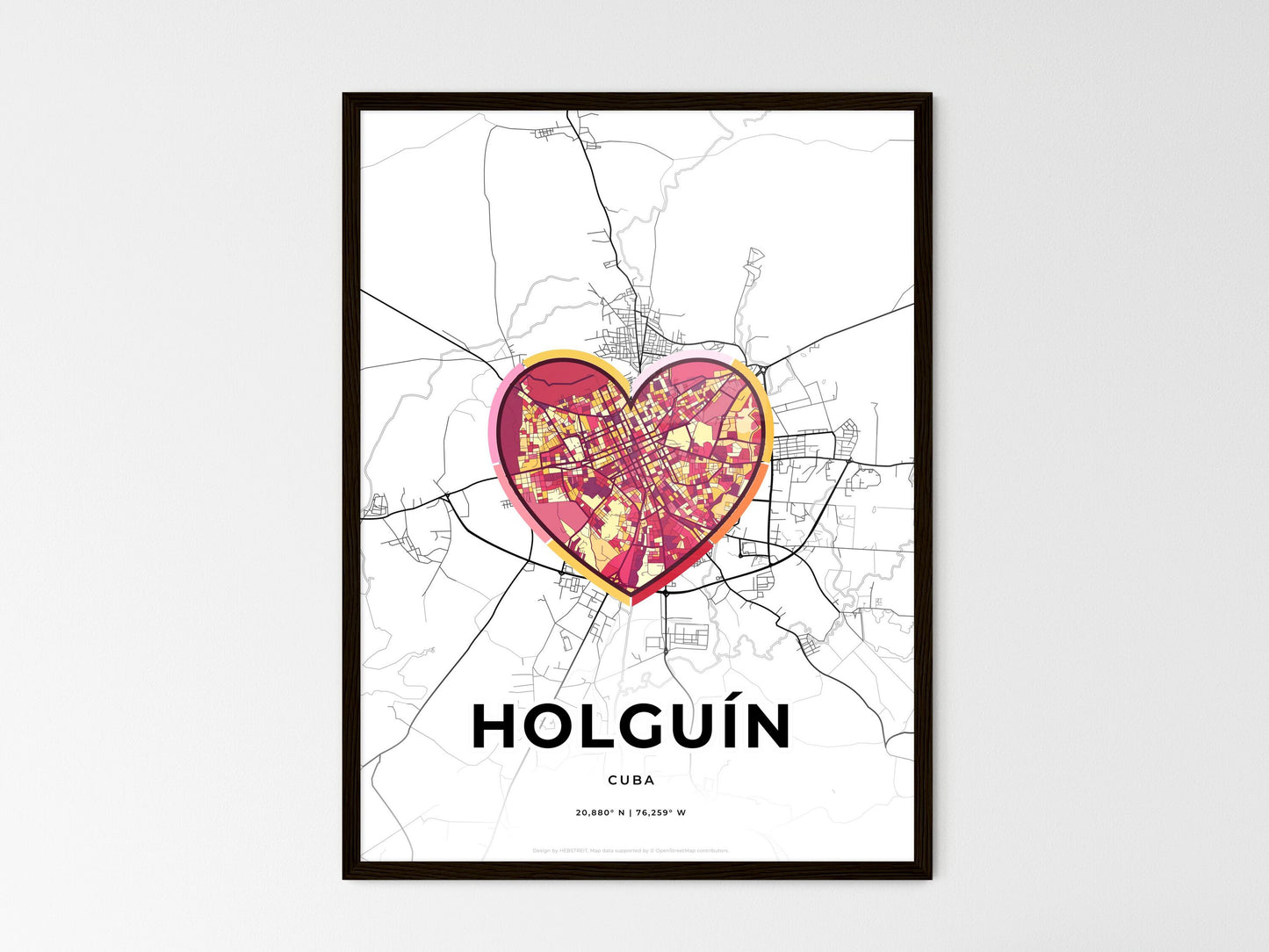 Holguín Cuba wedding art map with heart icon