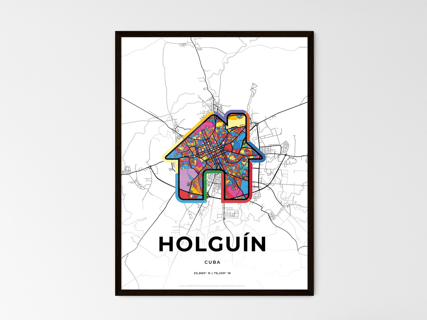 Holguín Cuba wedding art map with home icon