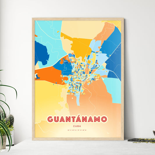 Colorful GUANTÁNAMO CUBA Fine Art Map Blue Orange