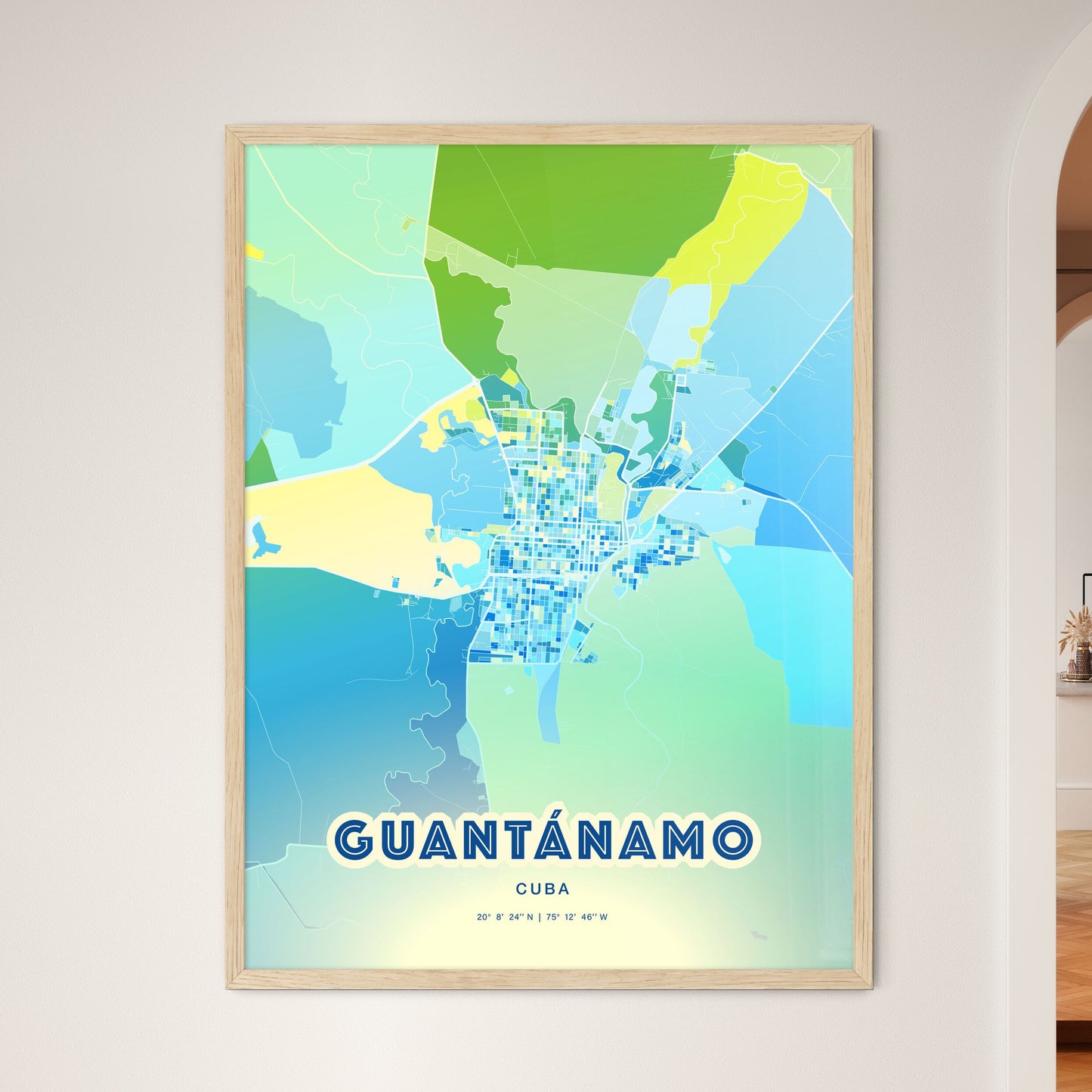 Colorful GUANTÁNAMO CUBA Fine Art Map Cool Blue