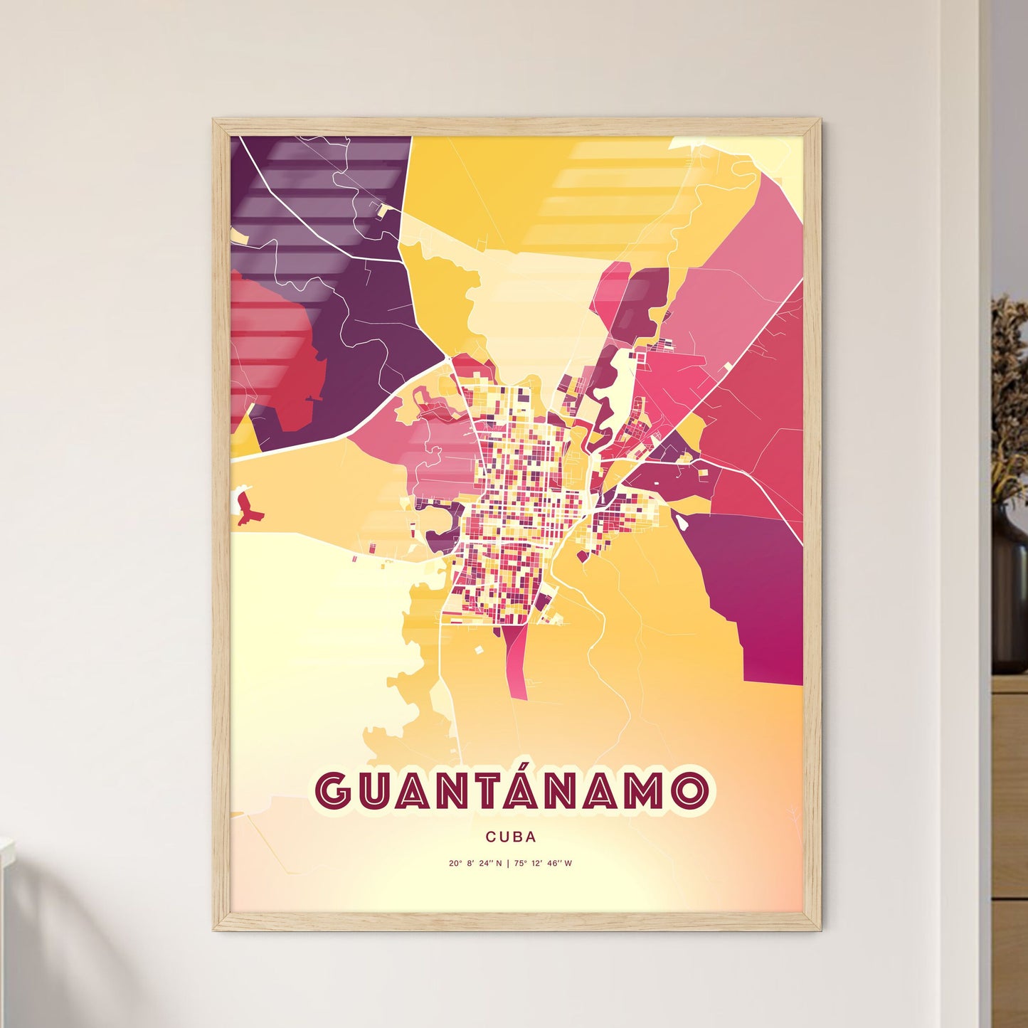 Colorful GUANTÁNAMO CUBA Fine Art Map Hot Red