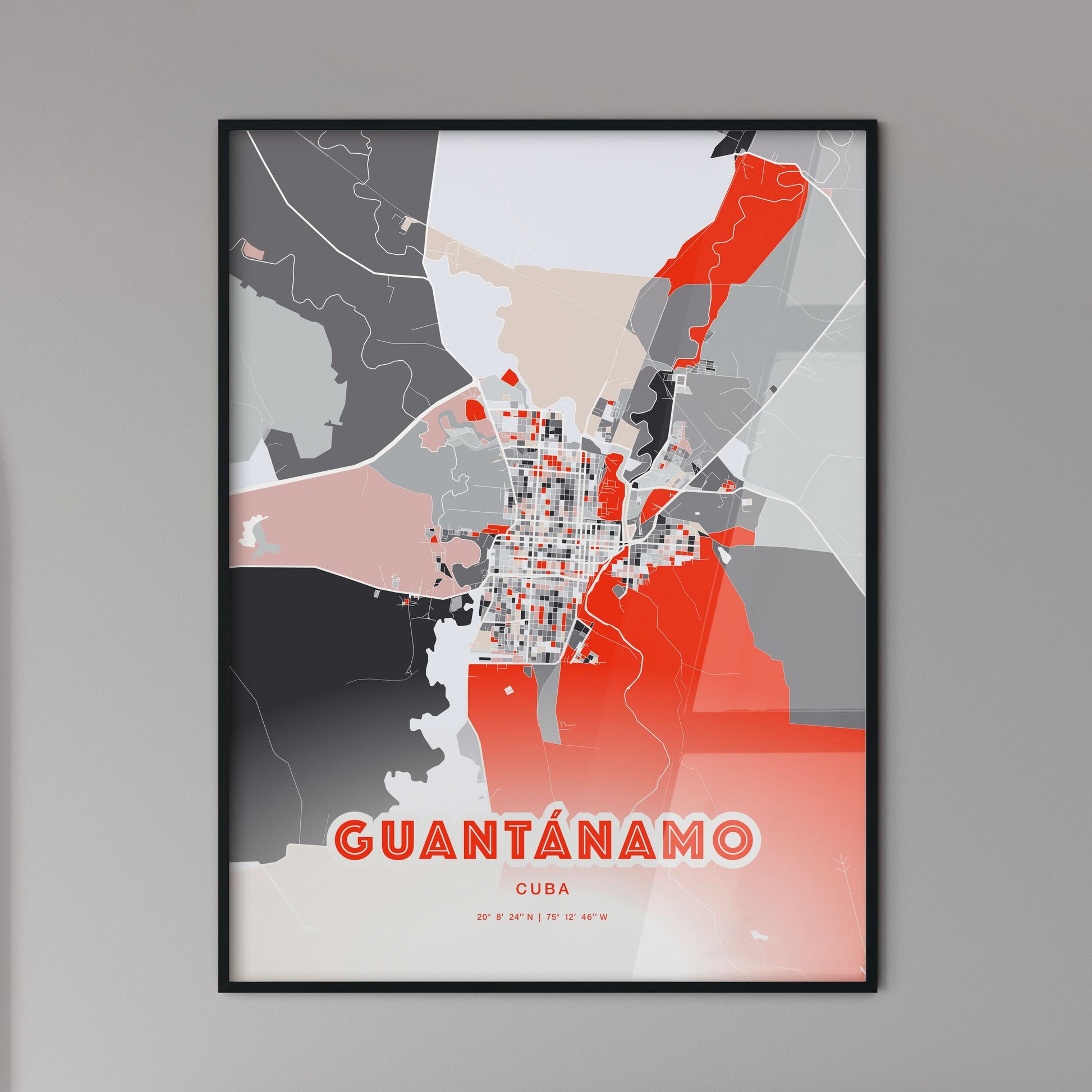 Colorful GUANTÁNAMO CUBA Fine Art Map Modern
