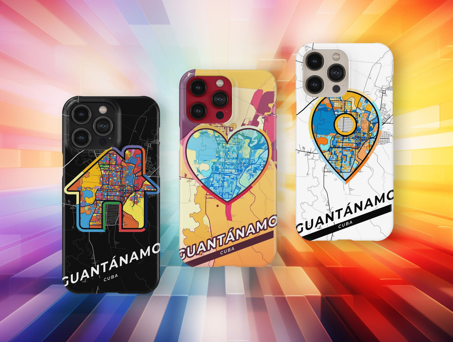 Guantánamo Cuba slim phone case with colorful icon. Birthday, wedding or housewarming gift. Couple match cases.
