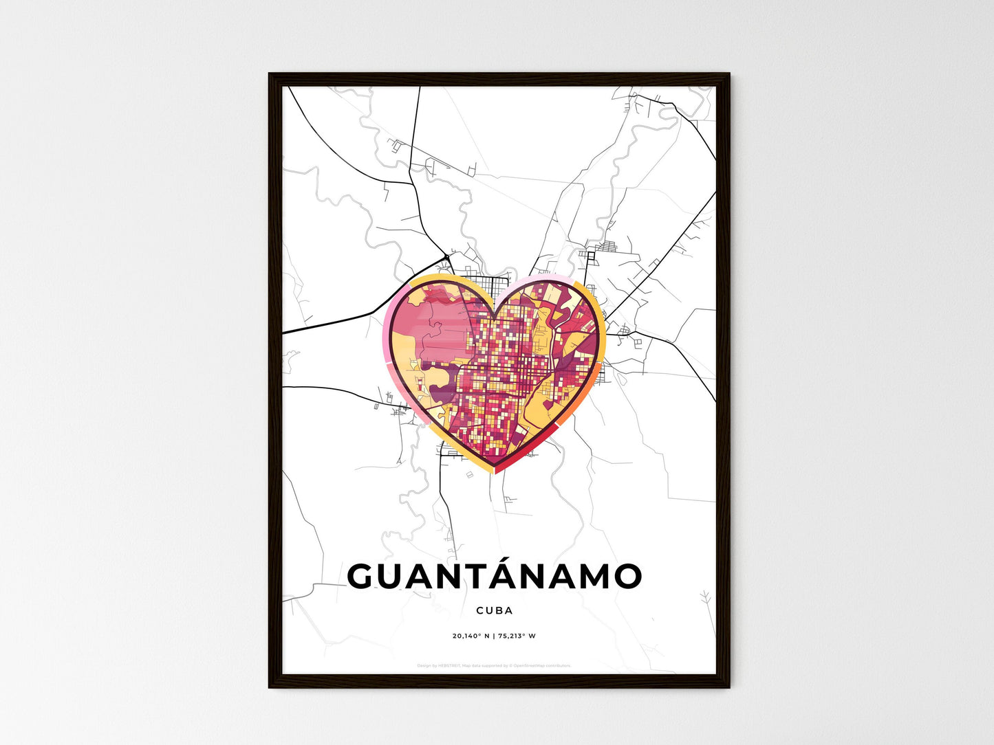 Guantánamo Cuba wedding art map with heart icon