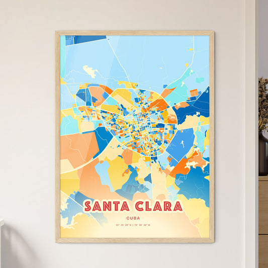 Colorful SANTA CLARA CUBA Fine Art Map Blue Orange
