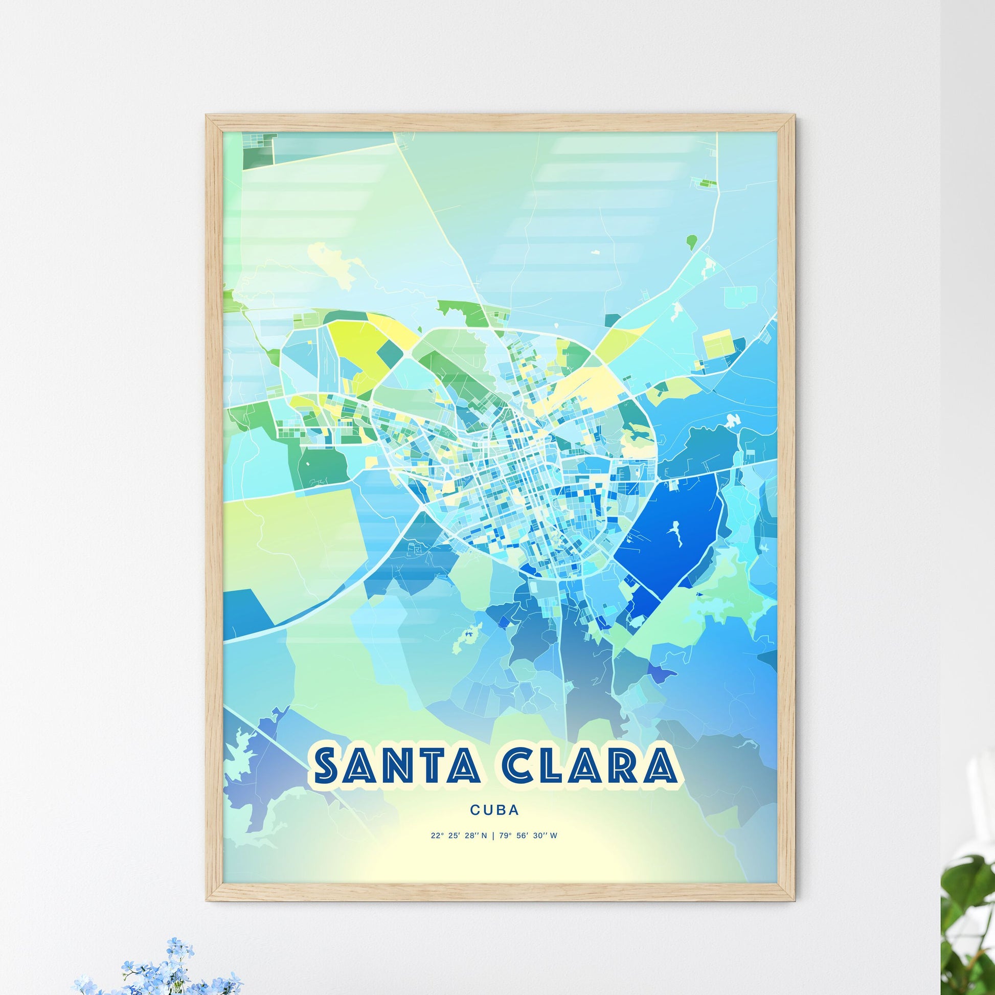 Colorful SANTA CLARA CUBA Fine Art Map Cool Blue