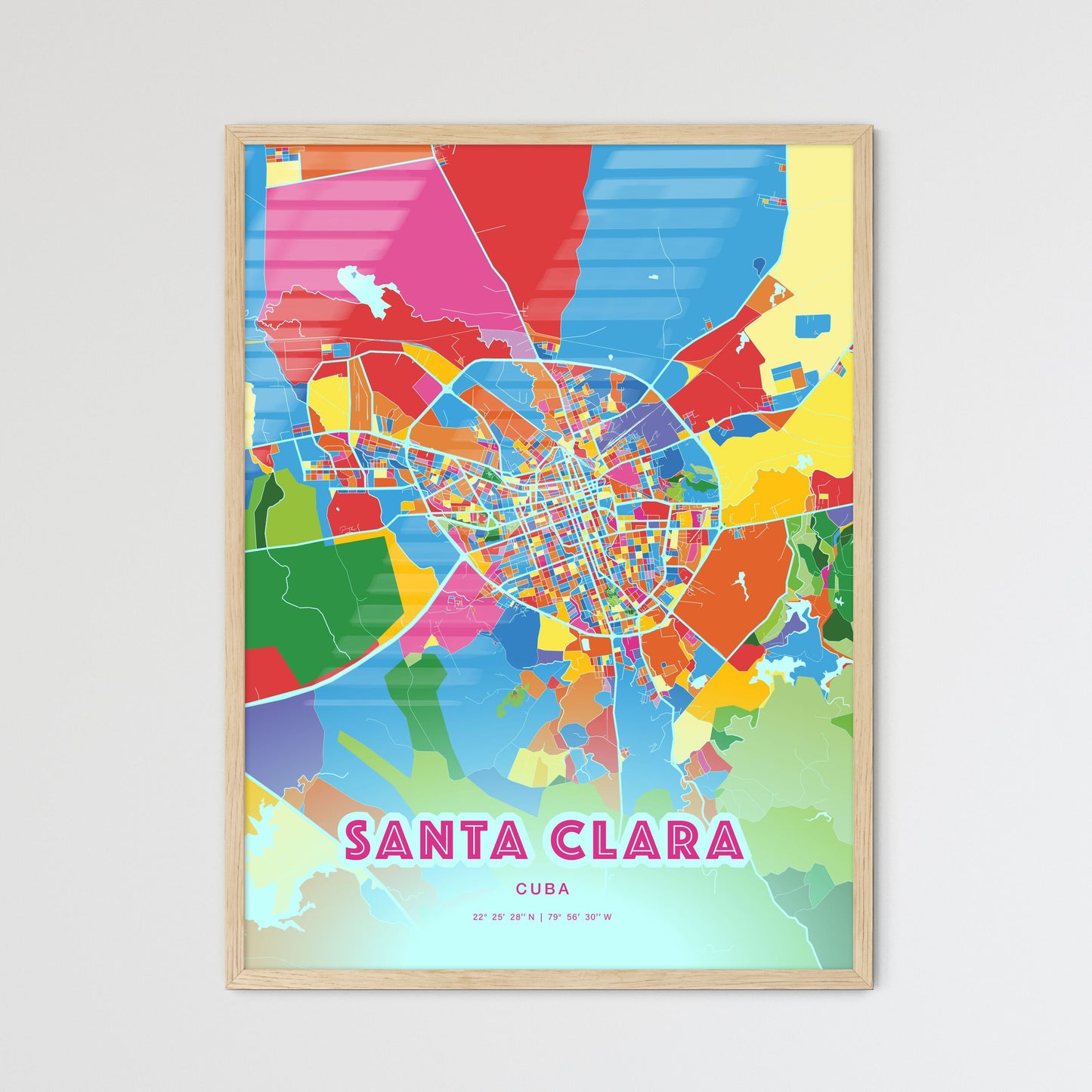 Colorful SANTA CLARA CUBA Fine Art Map Crazy Colors
