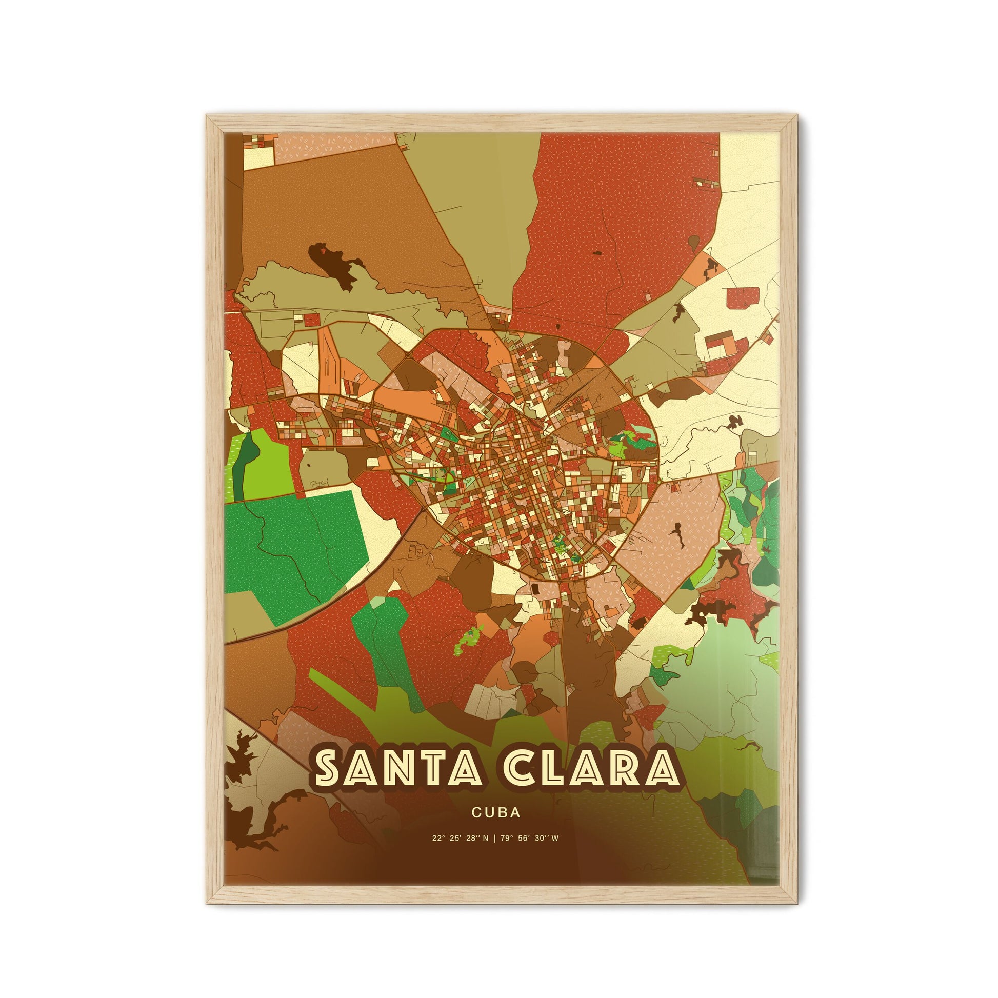 Colorful SANTA CLARA CUBA Fine Art Map Farmhouse