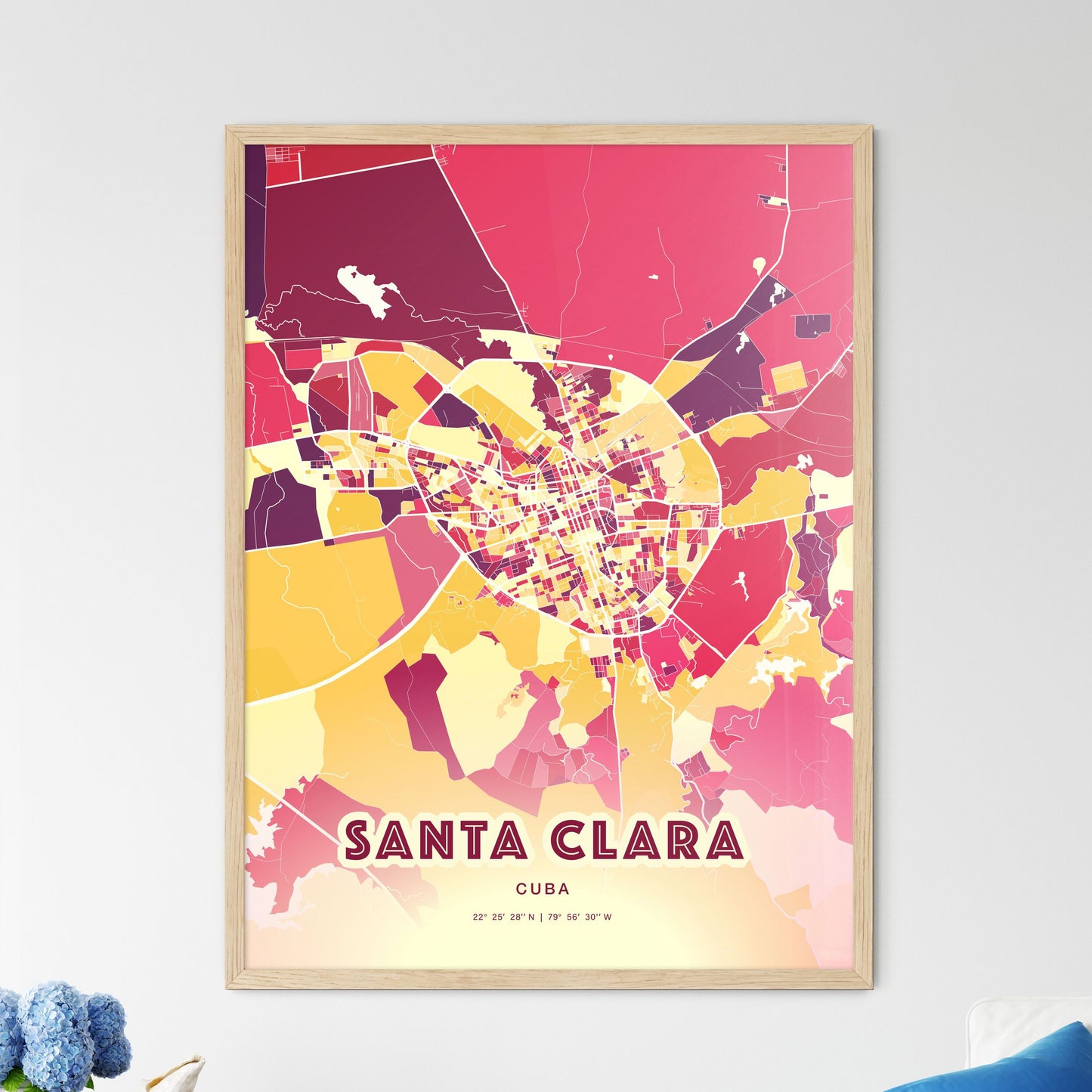 Colorful SANTA CLARA CUBA Fine Art Map Hot Red