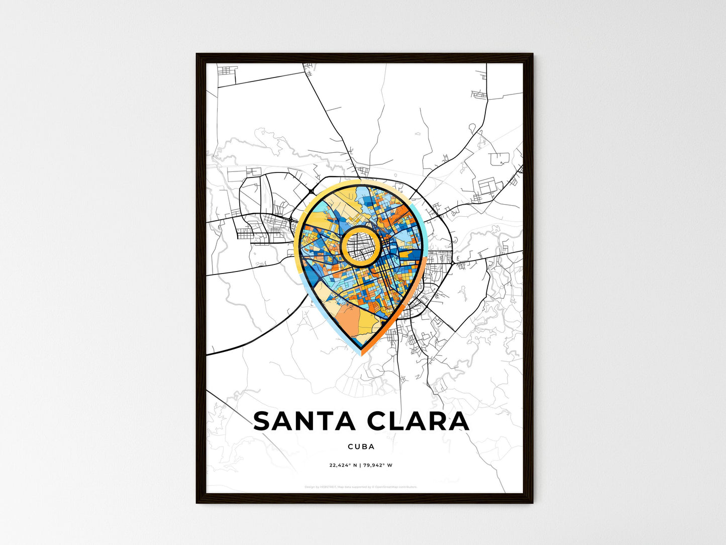 Santa Clara Cuba wedding art map with pointer icon