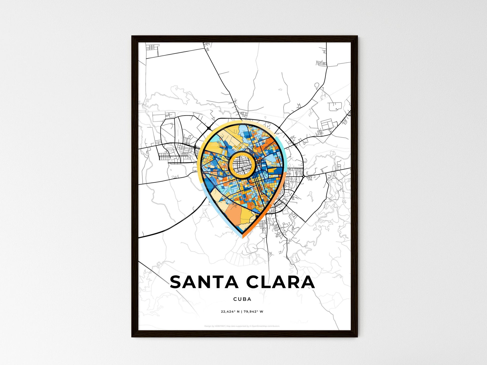 Santa Clara Cuba wedding art map with pointer icon