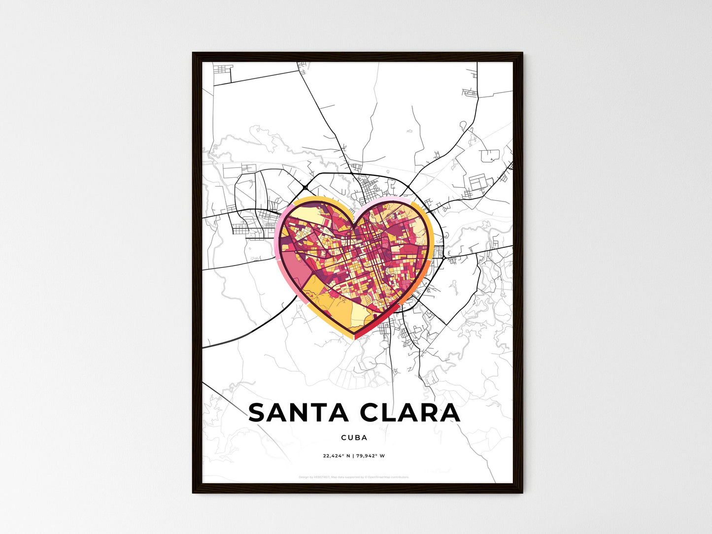 Santa Clara Cuba wedding art map with heart icon