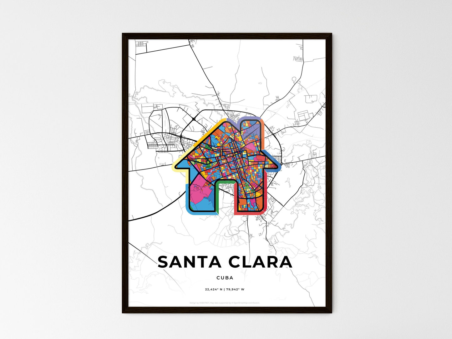 Santa Clara Cuba wedding art map with home icon