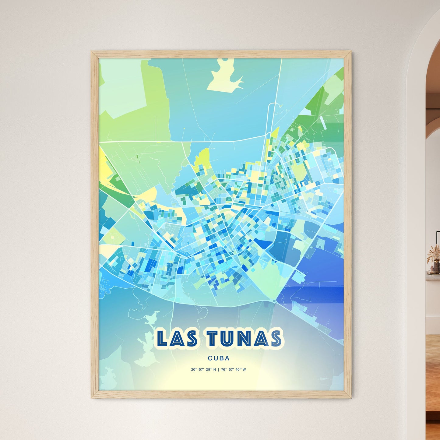 Colorful LAS TUNAS CUBA Fine Art Map Cool Blue