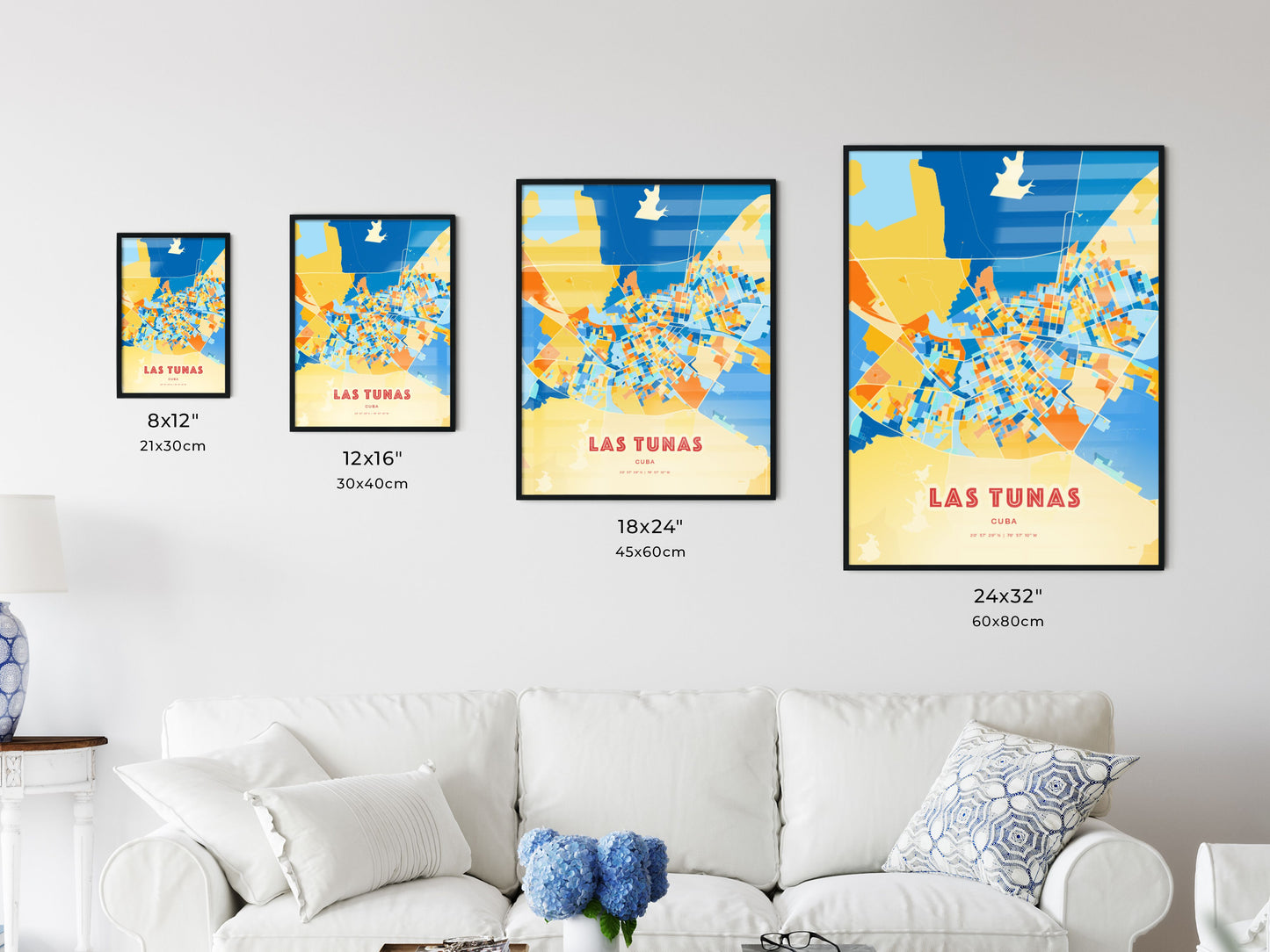 Colorful LAS TUNAS CUBA Fine Art Map Blue Orange