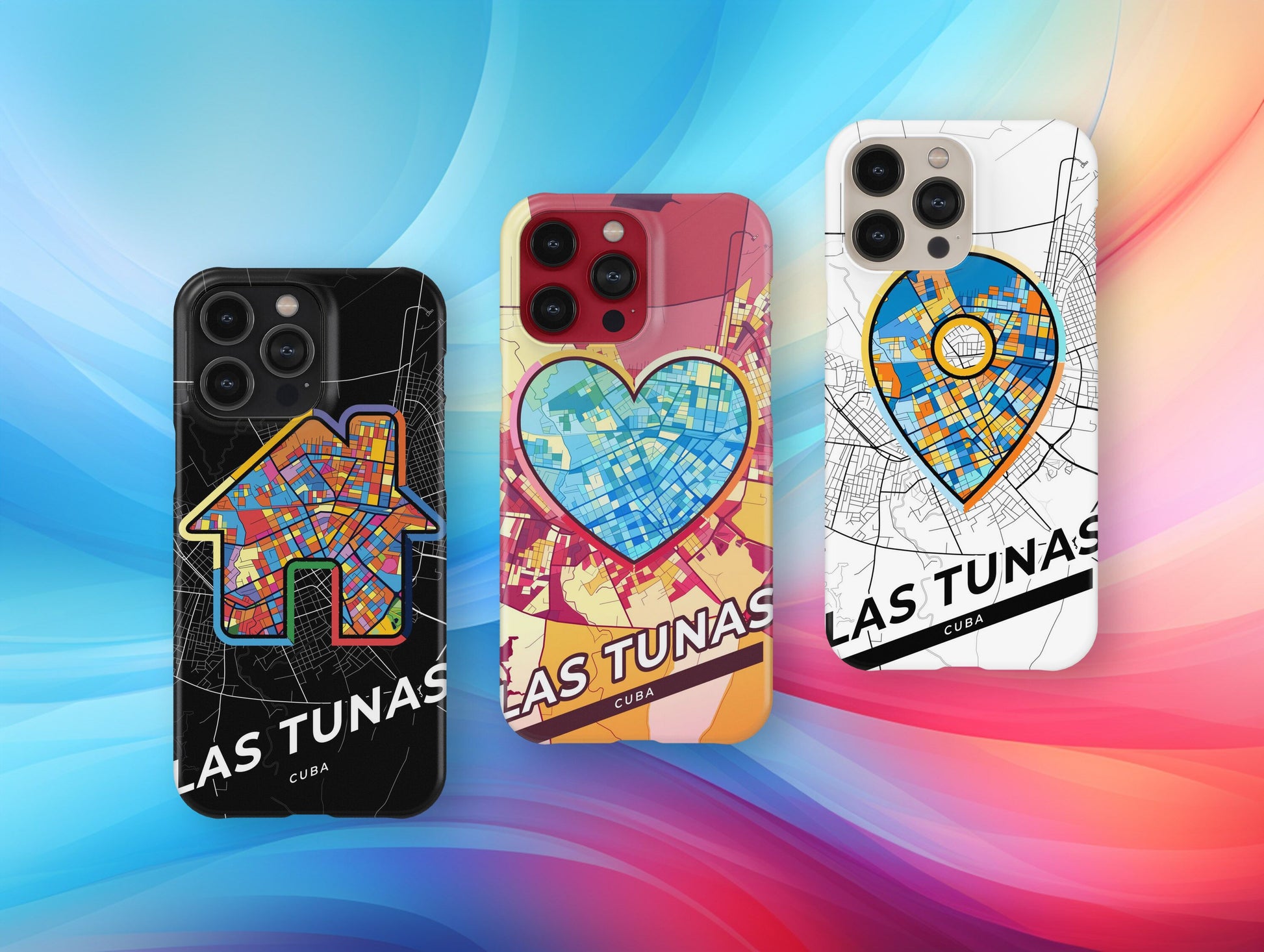 Las Tunas Cuba slim phone case with colorful icon. Birthday, wedding or housewarming gift. Couple match cases.