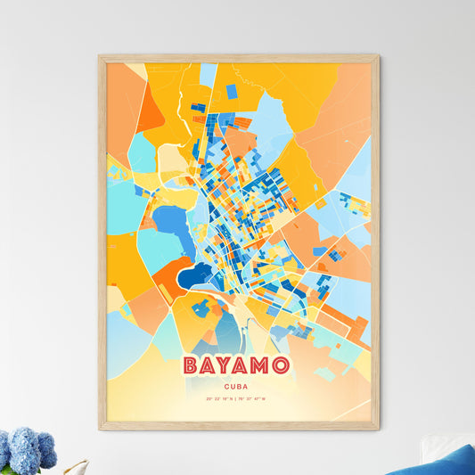 Colorful BAYAMO CUBA Fine Art Map Blue Orange