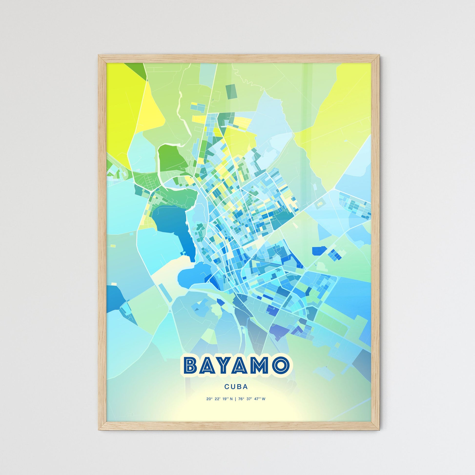 Colorful BAYAMO CUBA Fine Art Map Cool Blue