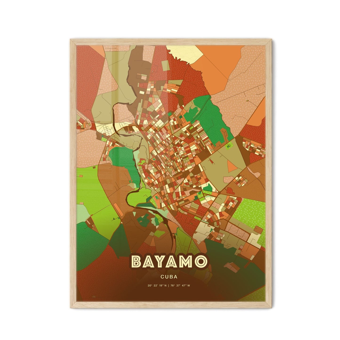 Colorful BAYAMO CUBA Fine Art Map Farmhouse