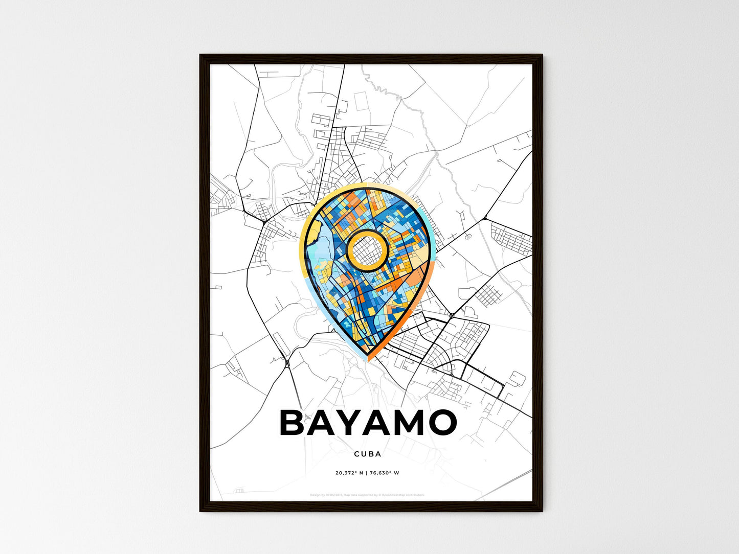 Bayamo Cuba wedding art map with pointer icon