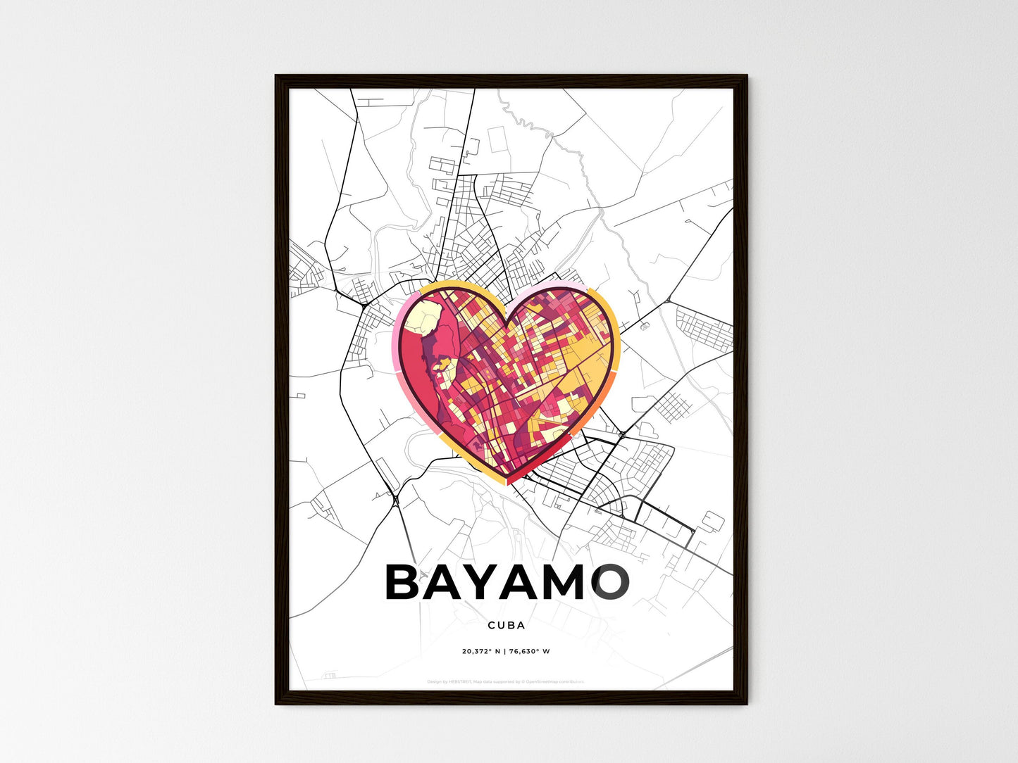Bayamo Cuba wedding art map with heart icon