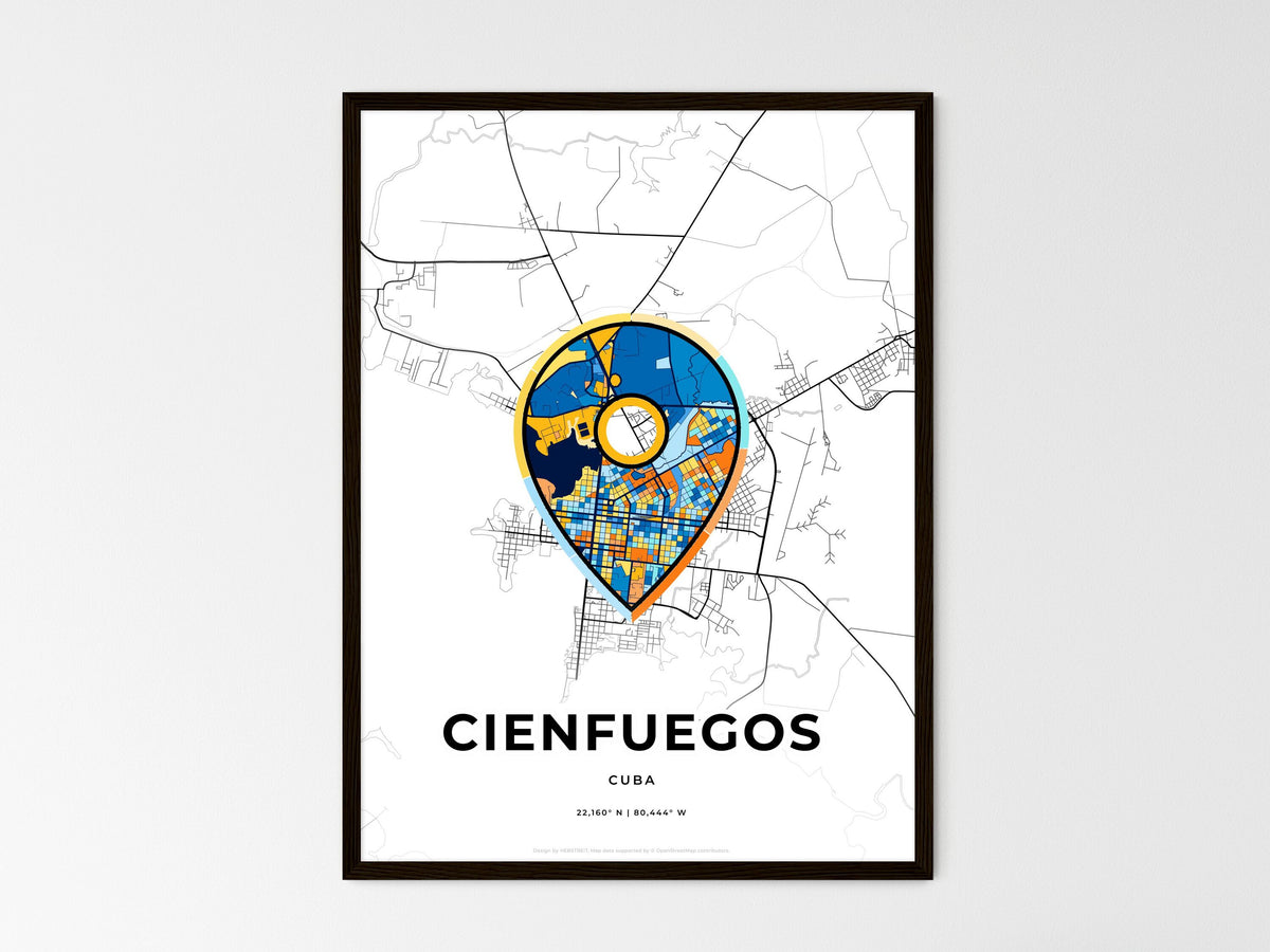 Cienfuegos Cuba wedding art map with pointer icon