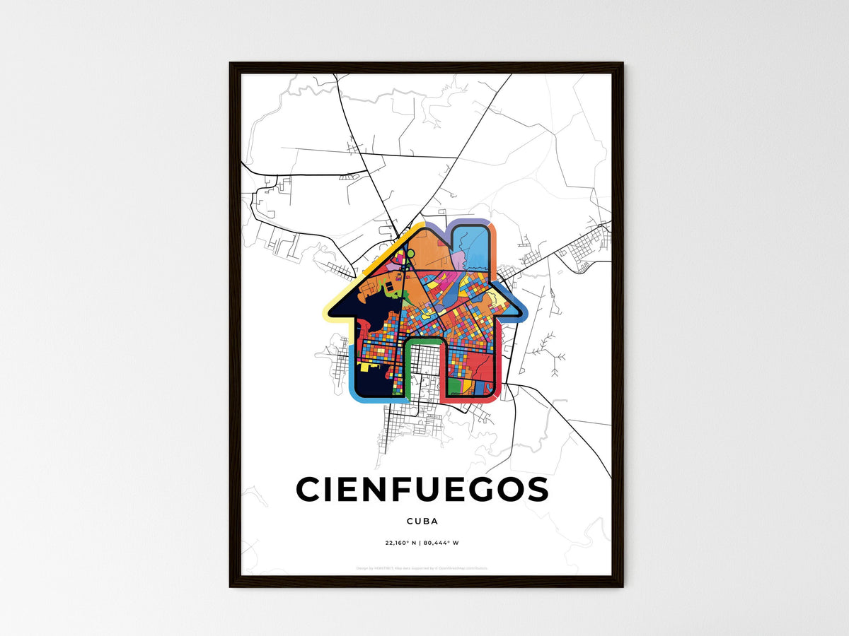 Cienfuegos Cuba wedding art map with home icon