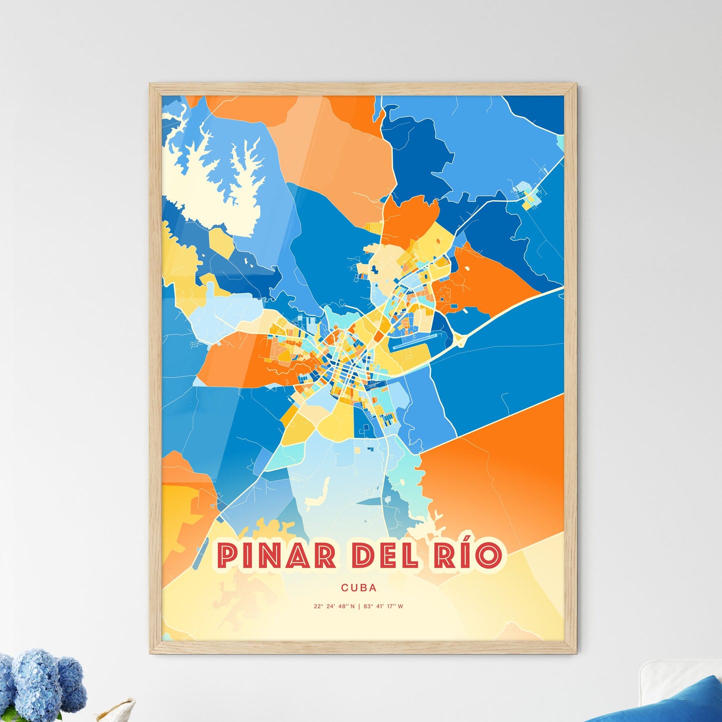 Colorful PINAR DEL RÍO CUBA Fine Art Map Blue Orange