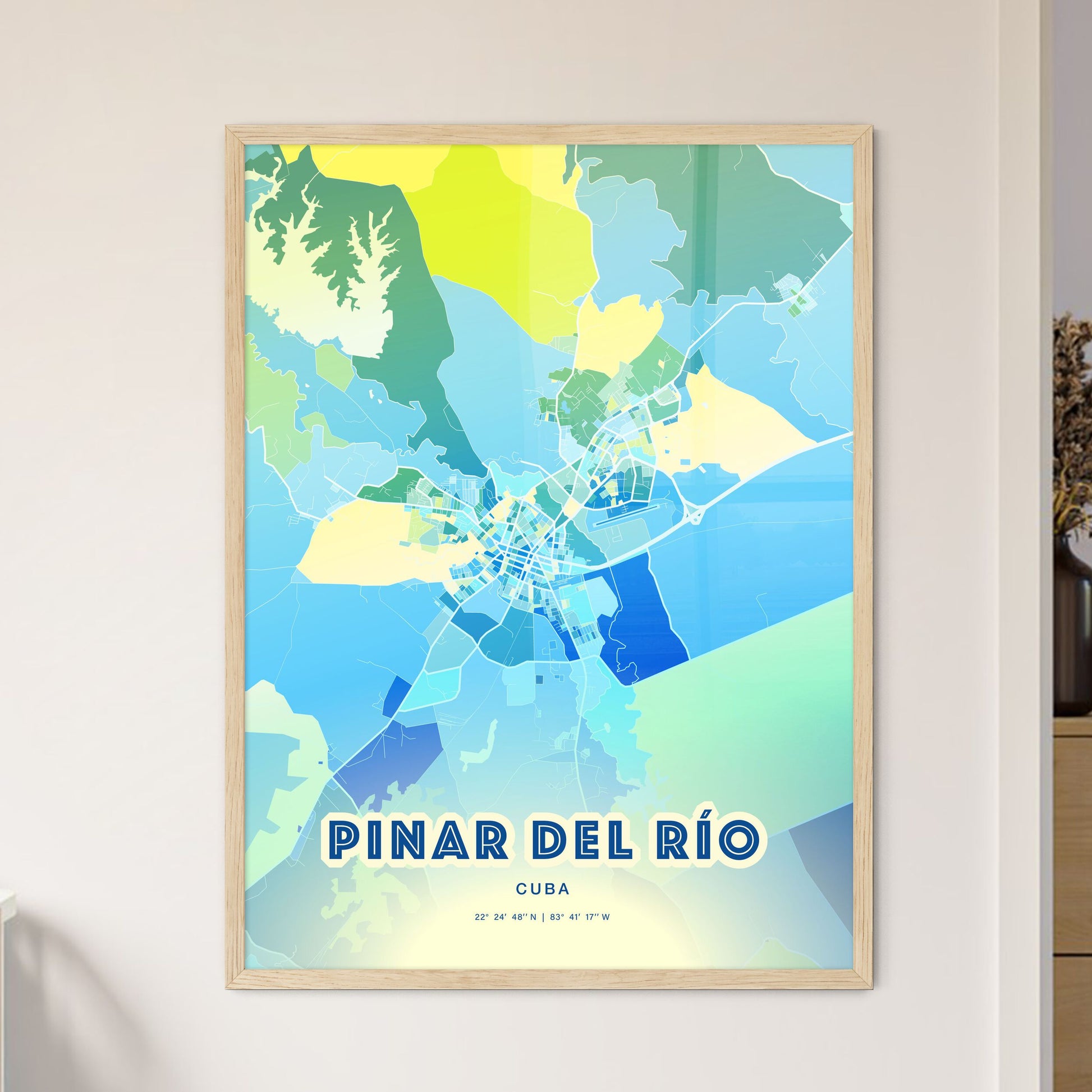 Colorful PINAR DEL RÍO CUBA Fine Art Map Cool Blue