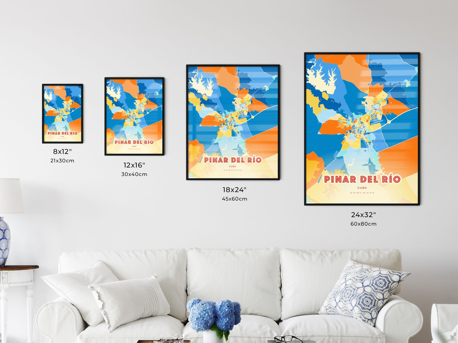 Colorful PINAR DEL RÍO CUBA Fine Art Map Blue Orange