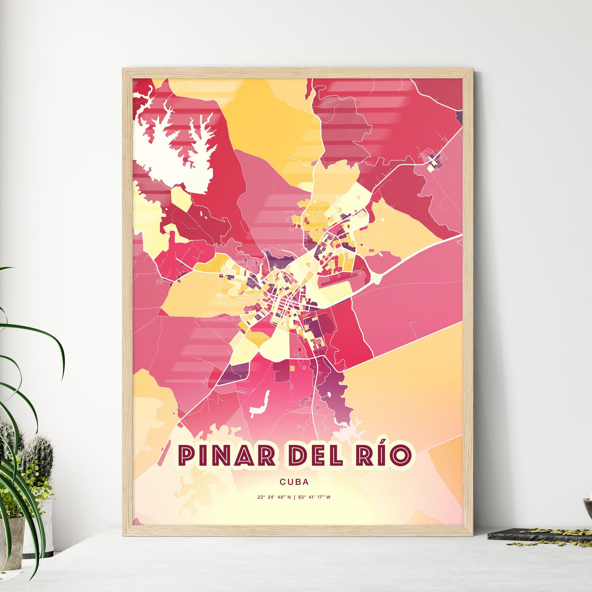 Colorful PINAR DEL RÍO CUBA Fine Art Map Hot Red