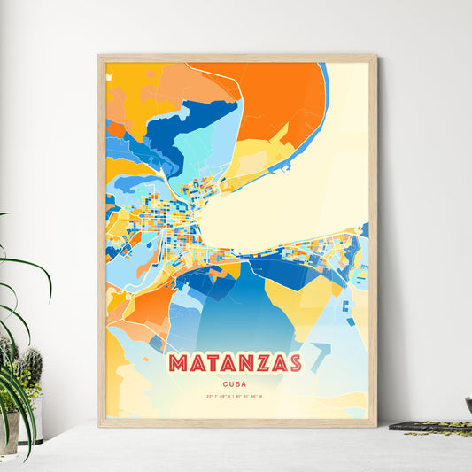 Colorful MATANZAS CUBA Fine Art Map Blue Orange