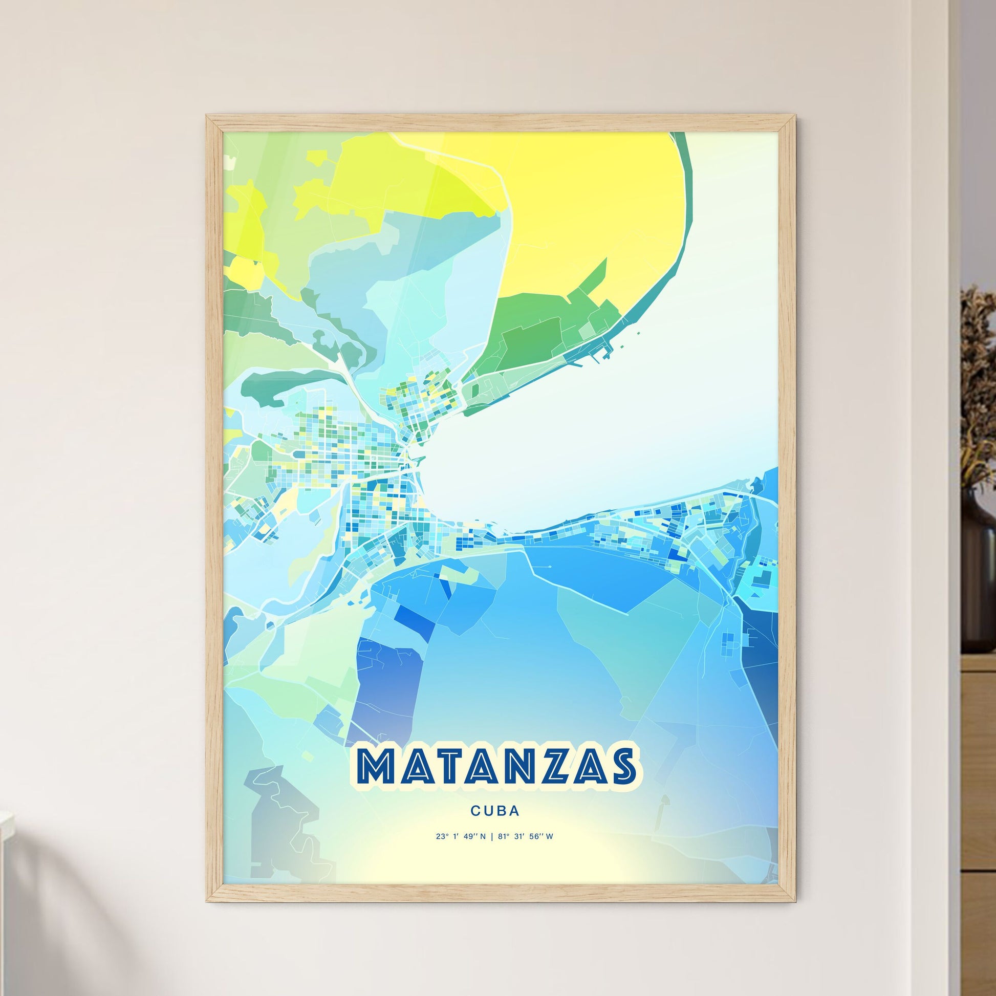 Colorful MATANZAS CUBA Fine Art Map Cool Blue