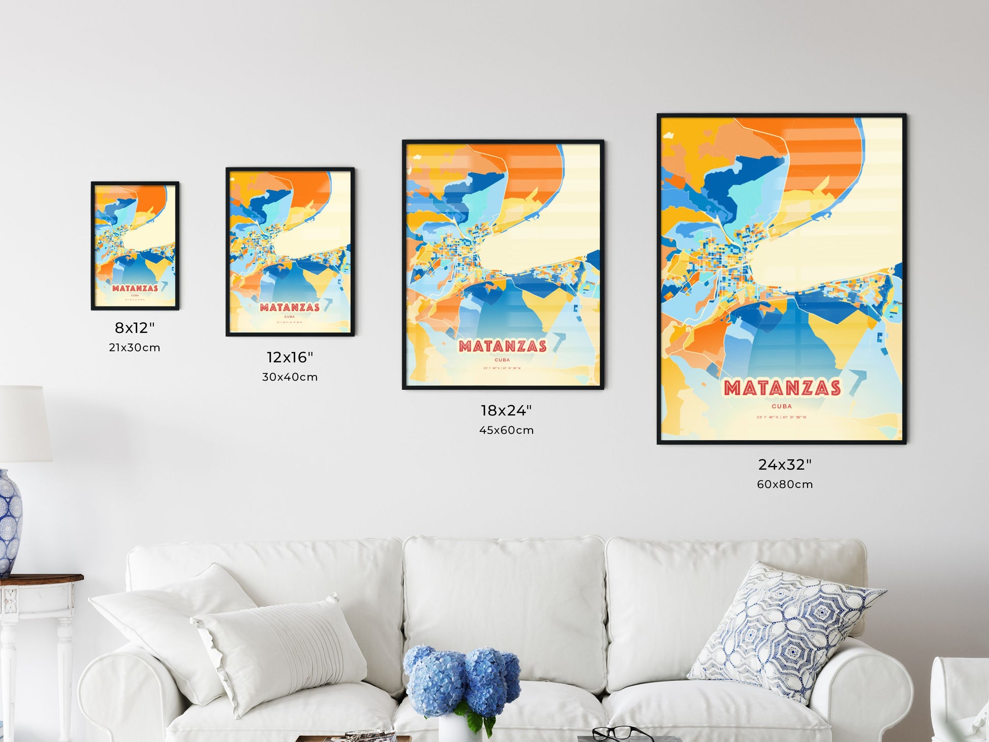 Colorful MATANZAS CUBA Fine Art Map Blue Orange