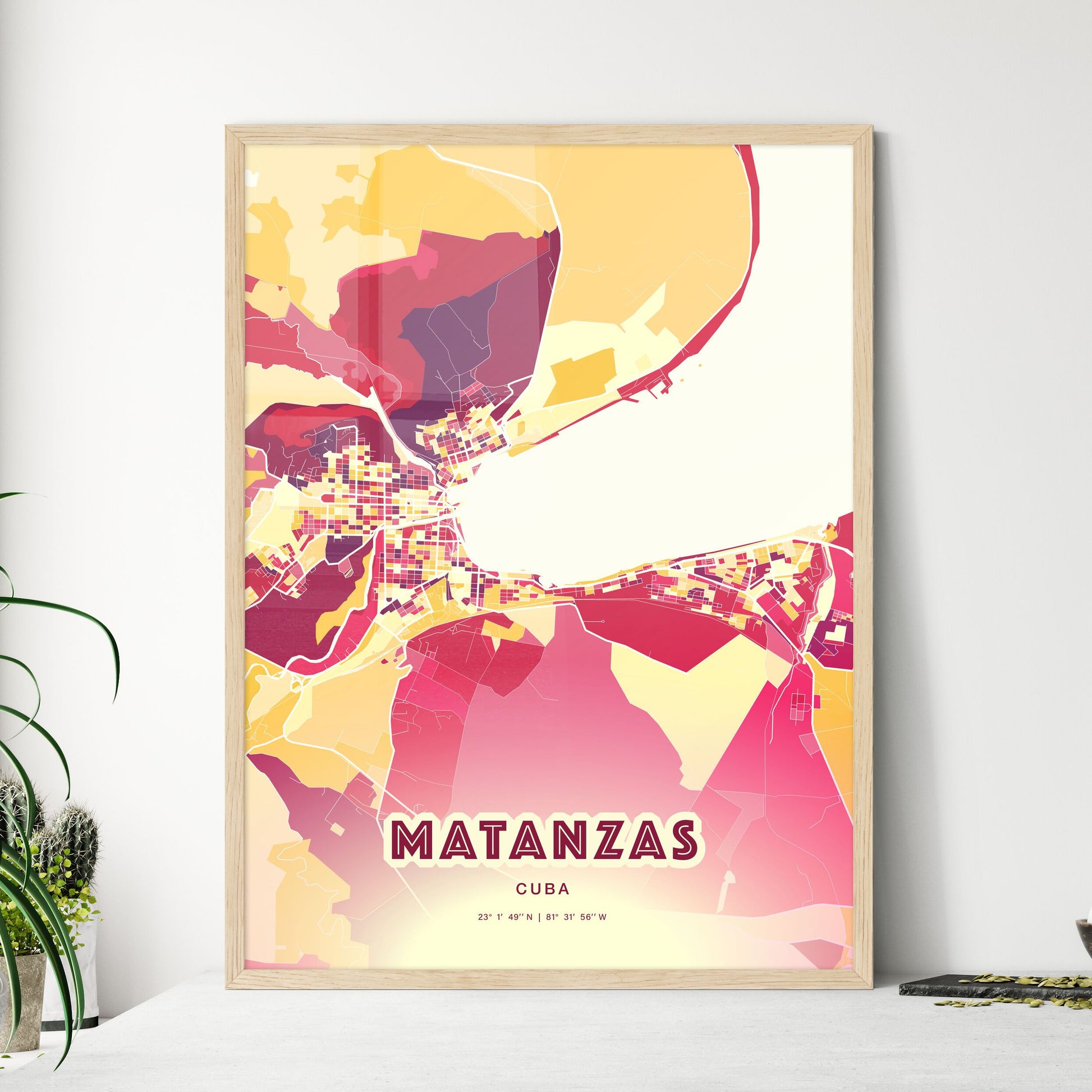 Colorful MATANZAS CUBA Fine Art Map Hot Red