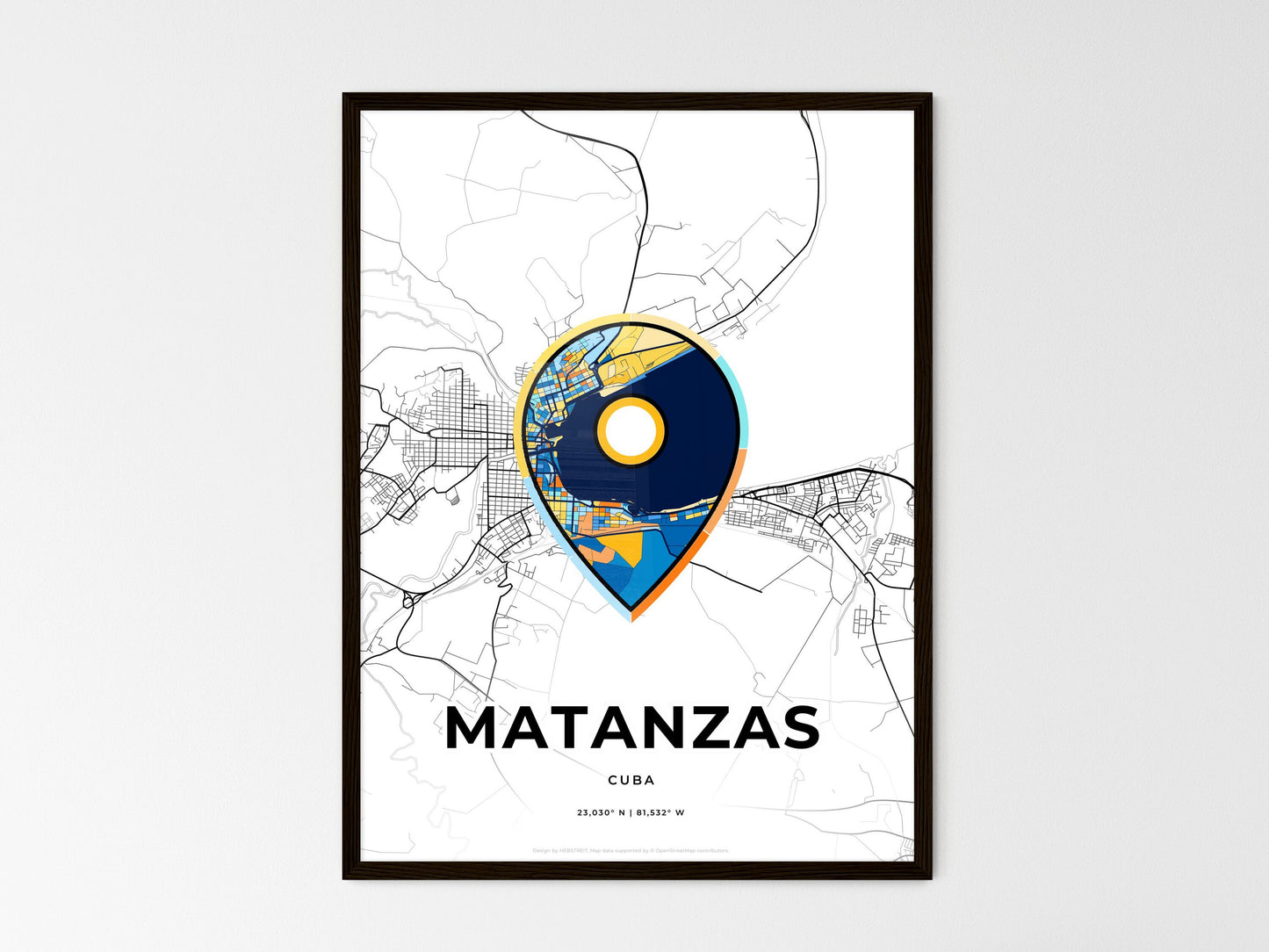 Matanzas Cuba wedding art map with pointer icon