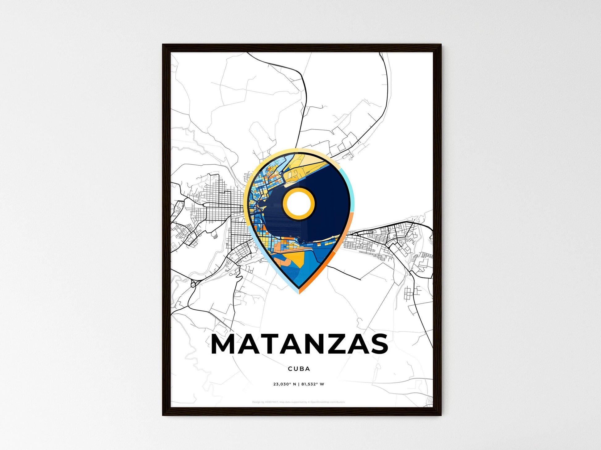 Matanzas Cuba wedding art map with pointer icon