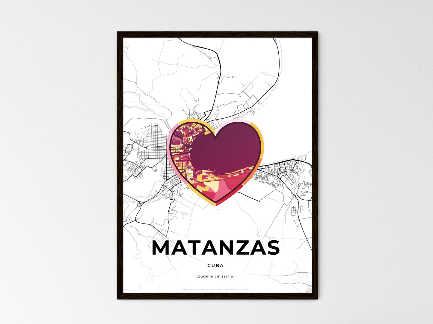Matanzas Cuba wedding art map with heart icon